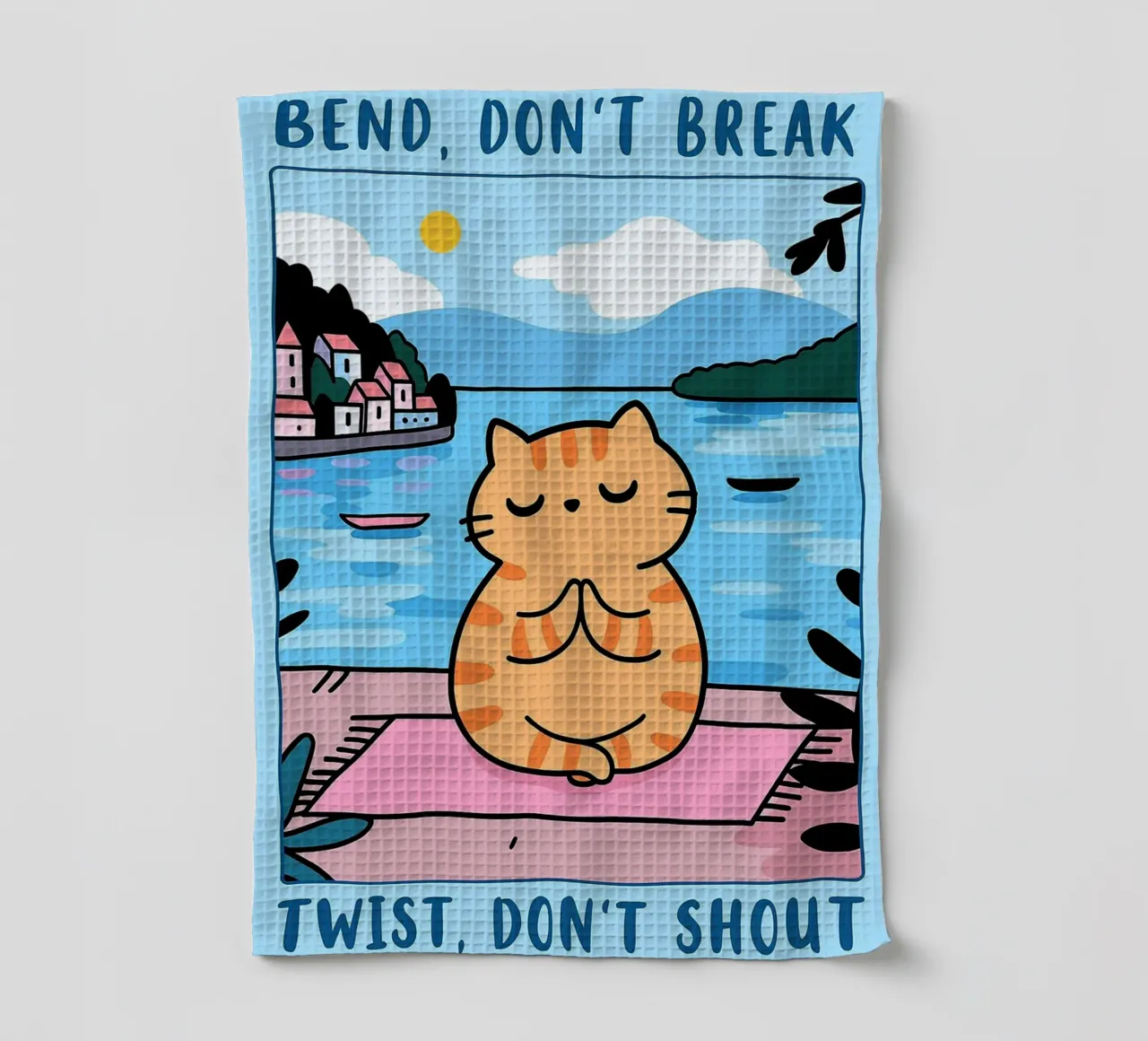 bend don't break twist don shout funny yoga cat drawing torchon de dahlianz