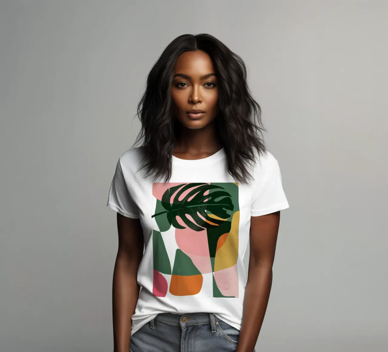Patchwork di foglie geometriche t-shirt da donna da Kala Martir