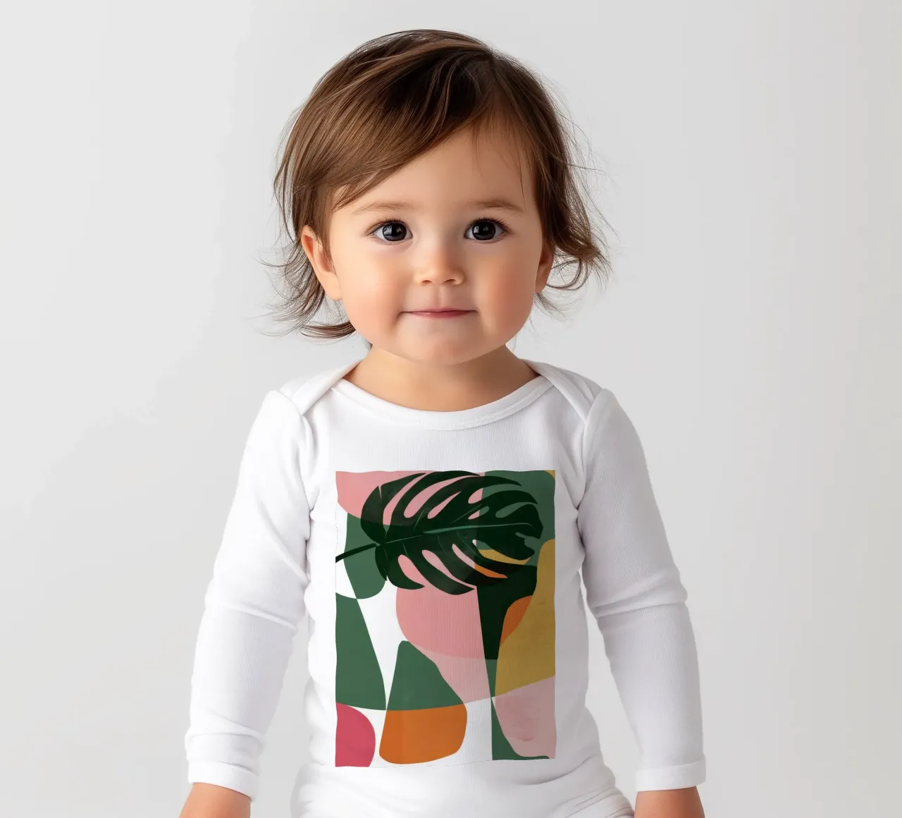 Patchwork di foglie geometriche body neonato maniche lunghe da Kala Martir