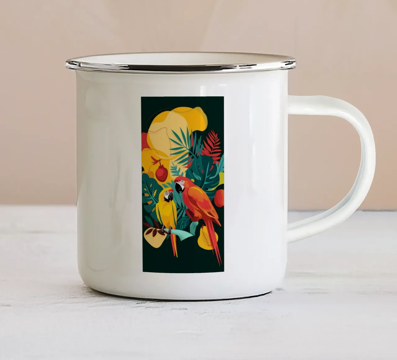 Duetto della giungla dei pappagalli tazza in smalto da Kala Martir