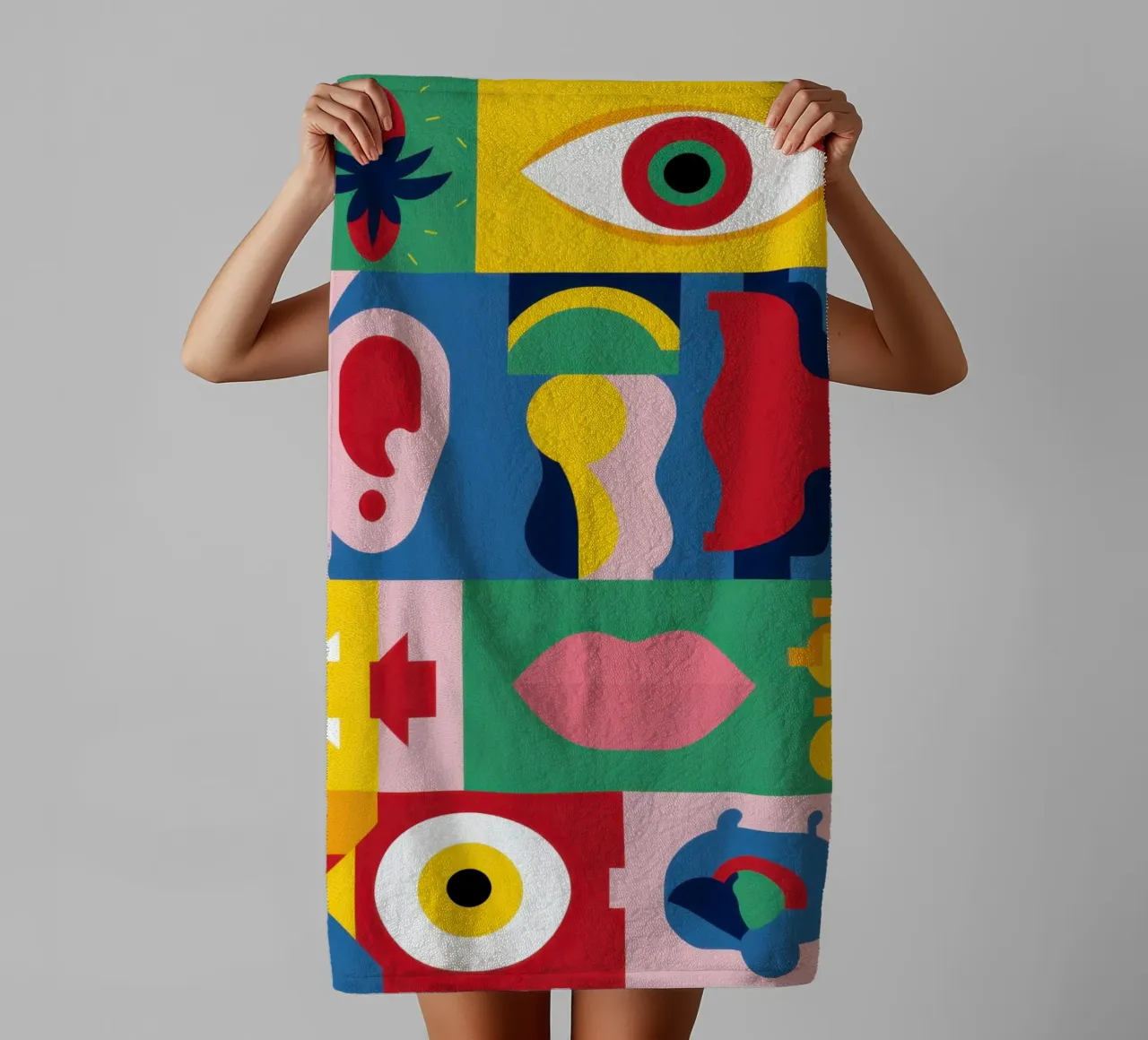 Deconstructed Face Grid towel by Halo Whisper