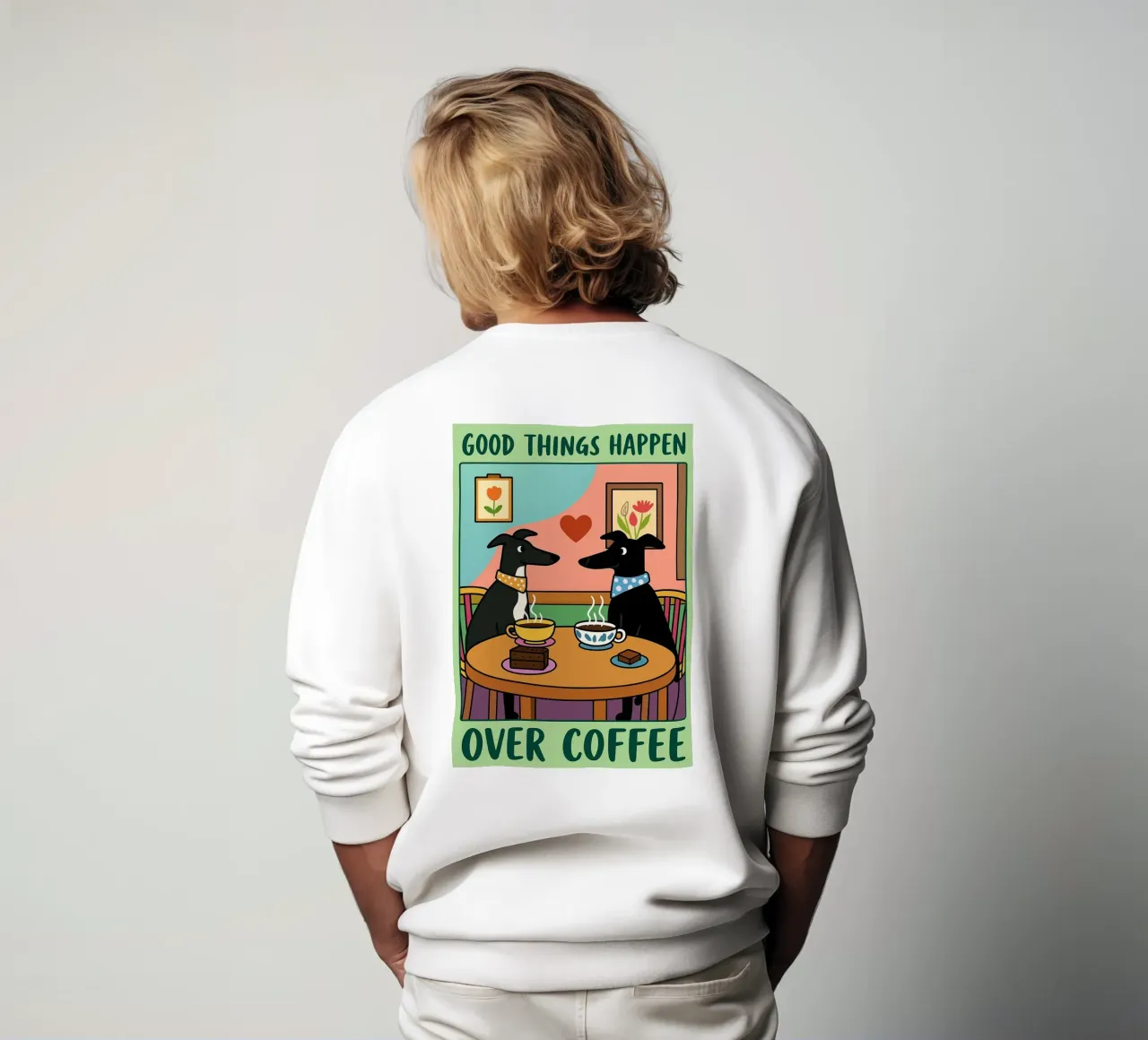le cose belle succedono davanti a un caffè disegno divertente di un cane felpa da dahlianz