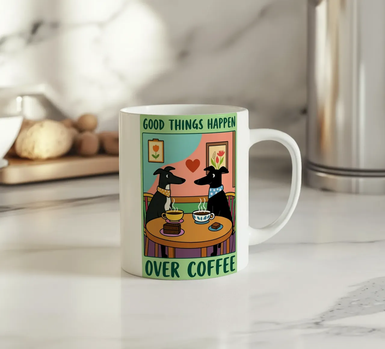 le cose belle succedono davanti a un caffè disegno divertente di un cane tazza in ceramica da dahlianz