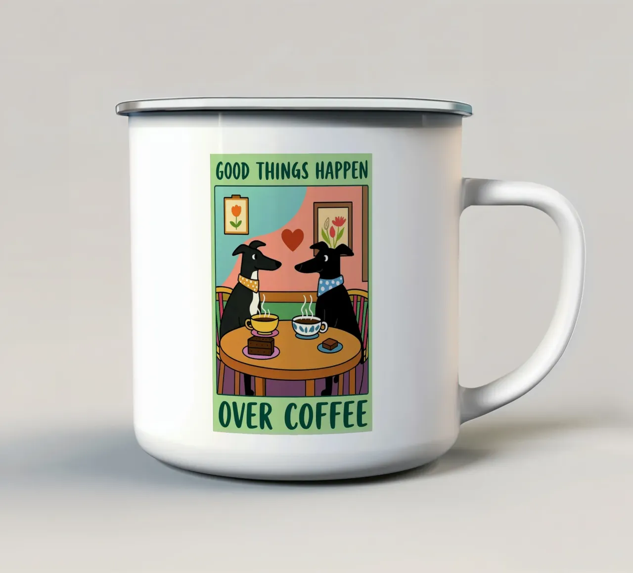 le cose belle succedono davanti a un caffè disegno divertente di un cane tazza in smalto da dahlianz