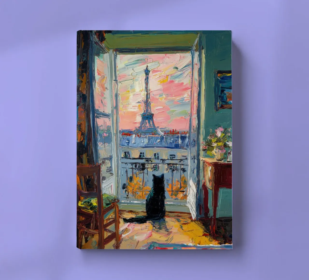 Black cat with a view of Paris notebook by ArtByNiki