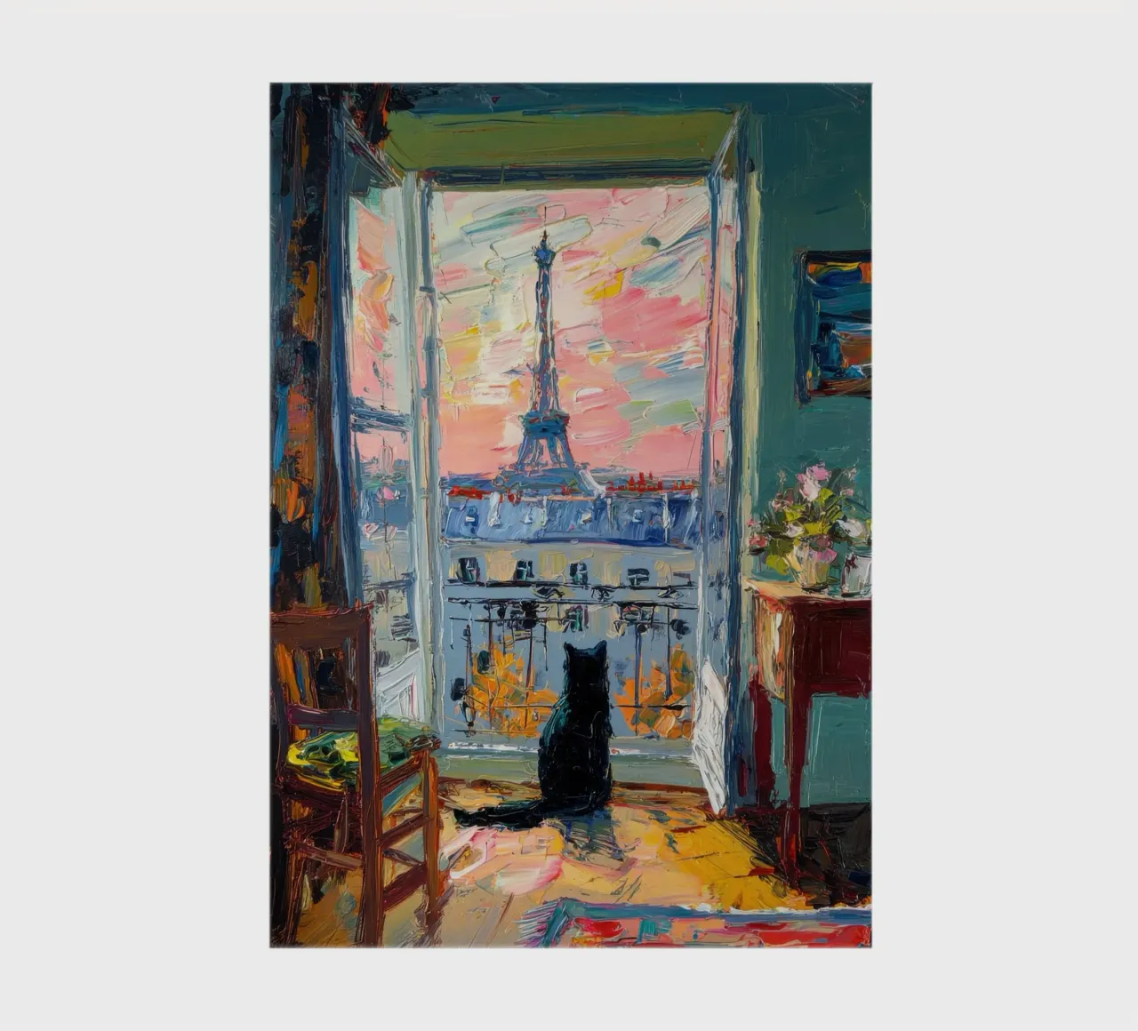 Black cat with a view of Paris notebook by ArtByNiki