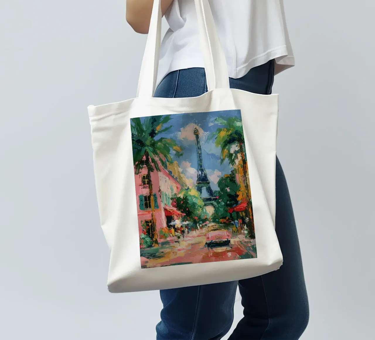 Strada della Torre Eiffel piena di colori borsa in juta da ArtByNiki