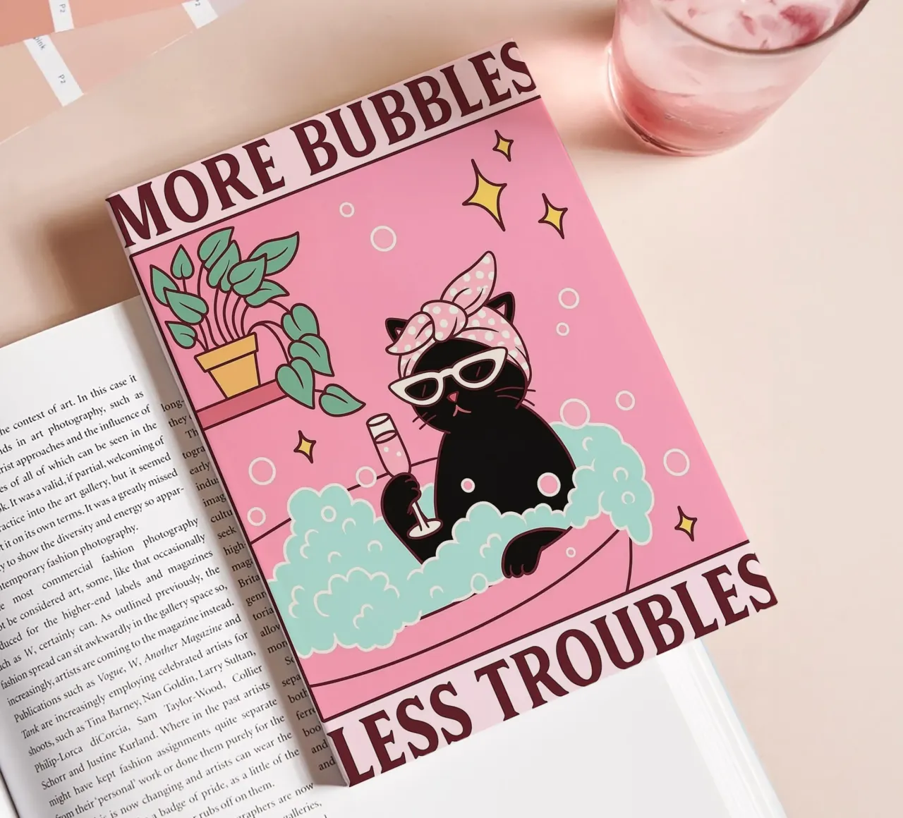 more bubbles less troubles funny cat drawing notebook by dahlianz