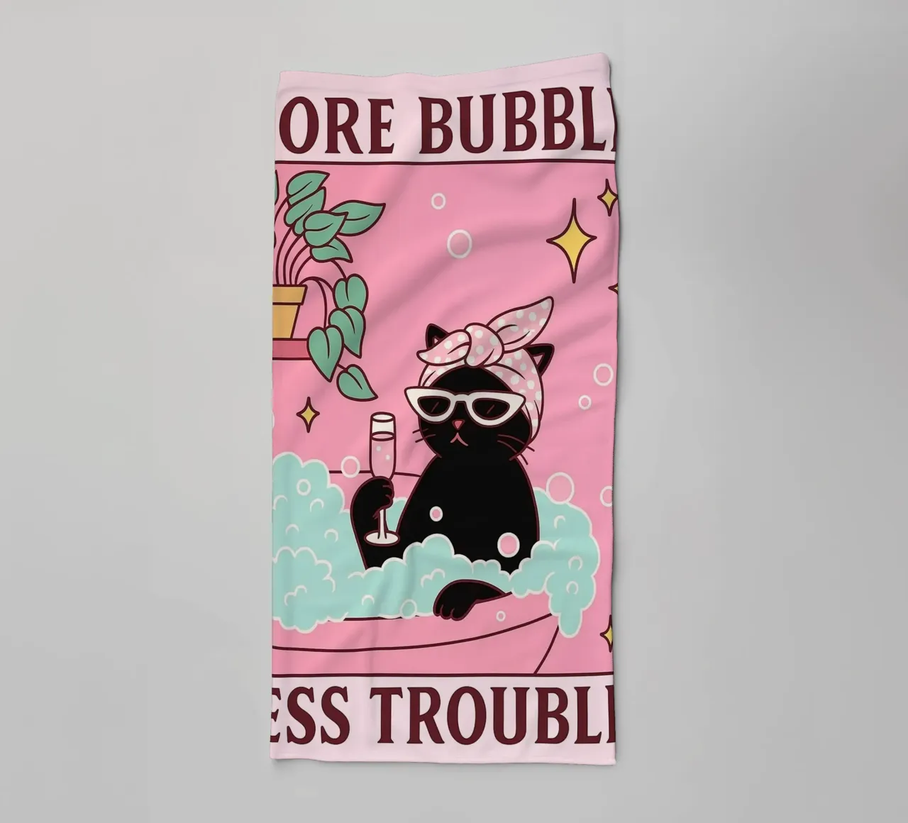 more bubbles less troubles funny cat drawing towel by dahlianz