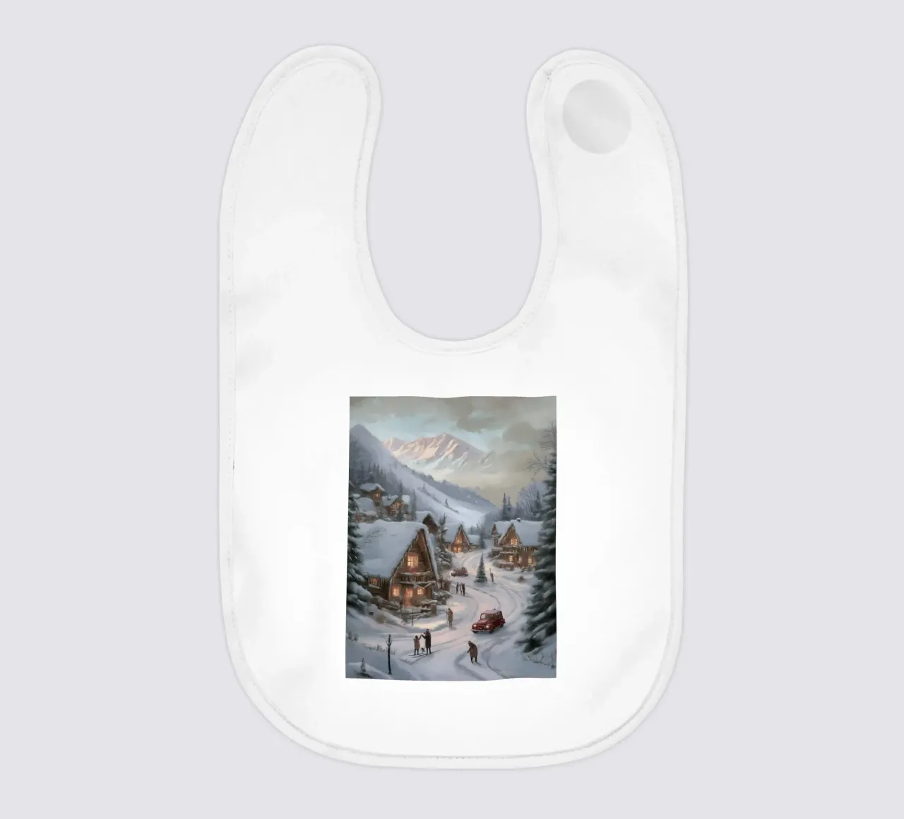 Villaggio invernale di montagna con case e luci innevate bavaglino da Cozy Vibes