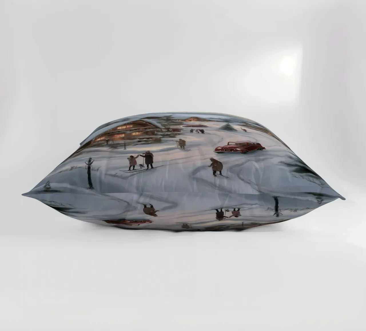 Villaggio invernale di montagna con case e luci innevate cuscino da Cozy Vibes