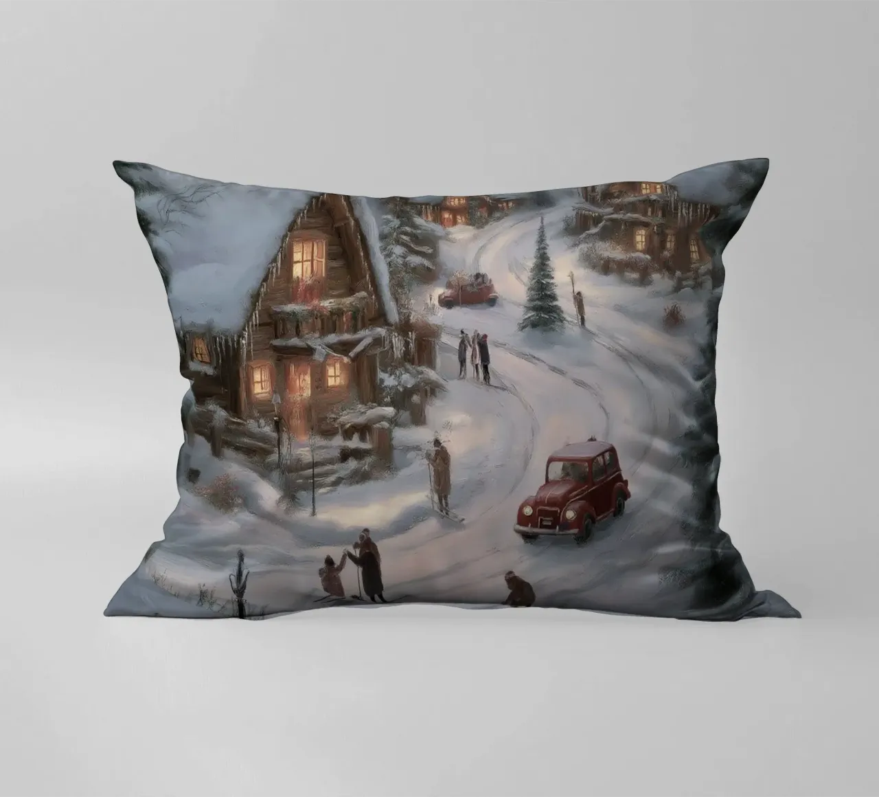 Villaggio invernale di montagna con case e luci innevate cuscino da Cozy Vibes