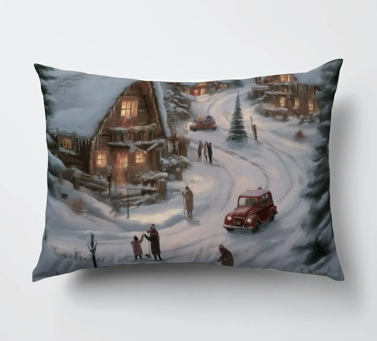 Villaggio invernale di montagna con case e luci innevate cuscino da Cozy Vibes