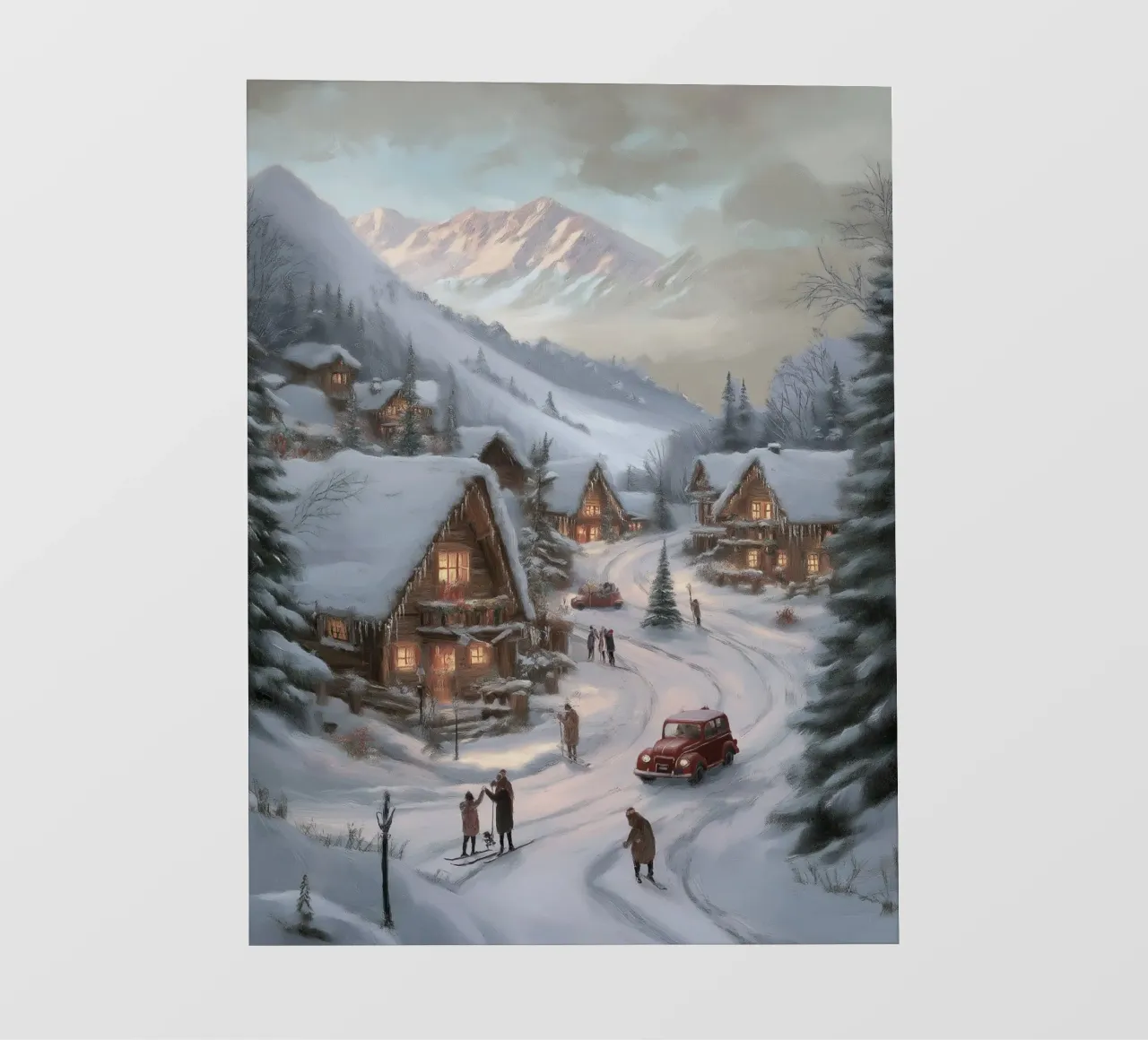 Villaggio invernale di montagna con case e luci innevate telo in pvc da Cozy Vibes