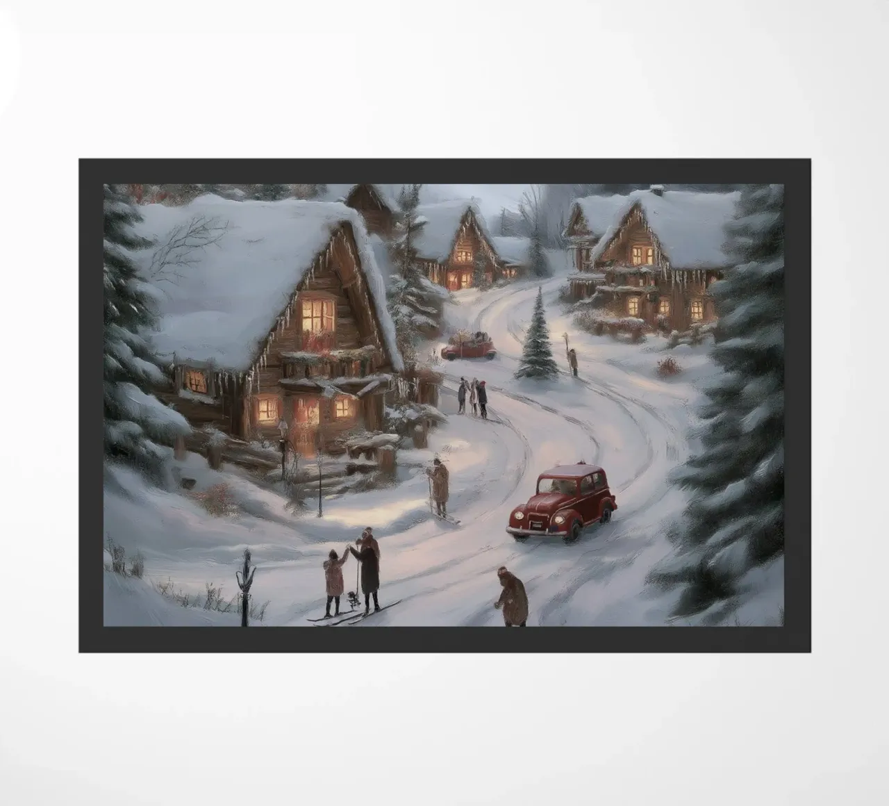 Villaggio invernale di montagna con case e luci innevate zerbino da Cozy Vibes