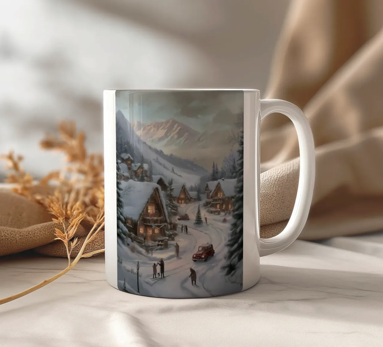 Villaggio invernale di montagna con case e luci innevate tazza in ceramica da Cozy Vibes