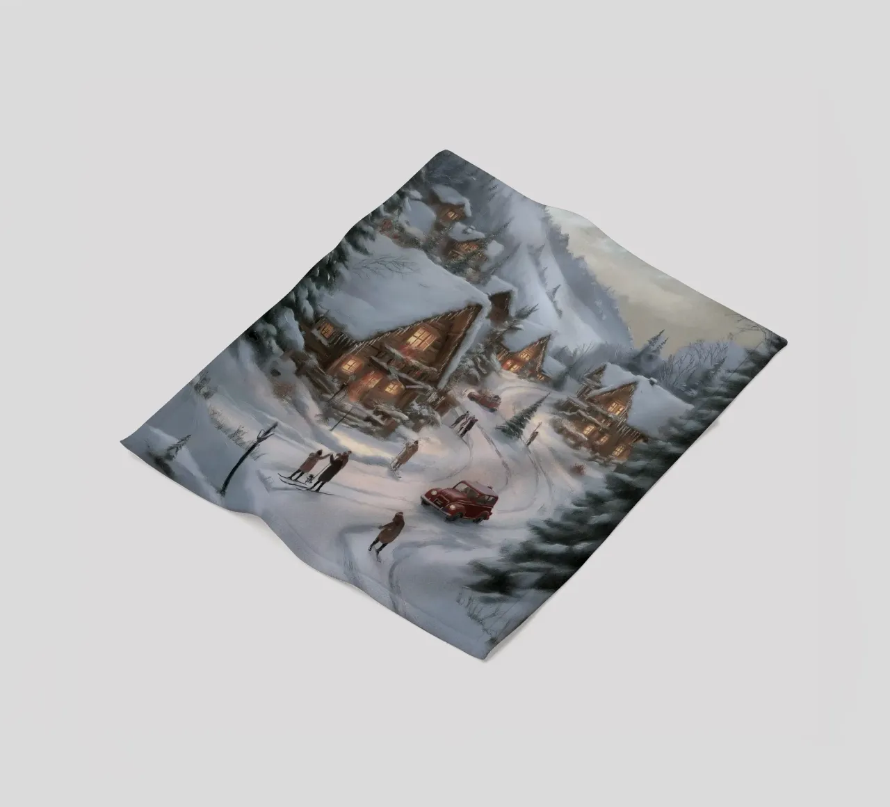 Villaggio invernale di montagna con case e luci innevate coperta in pile da Cozy Vibes
