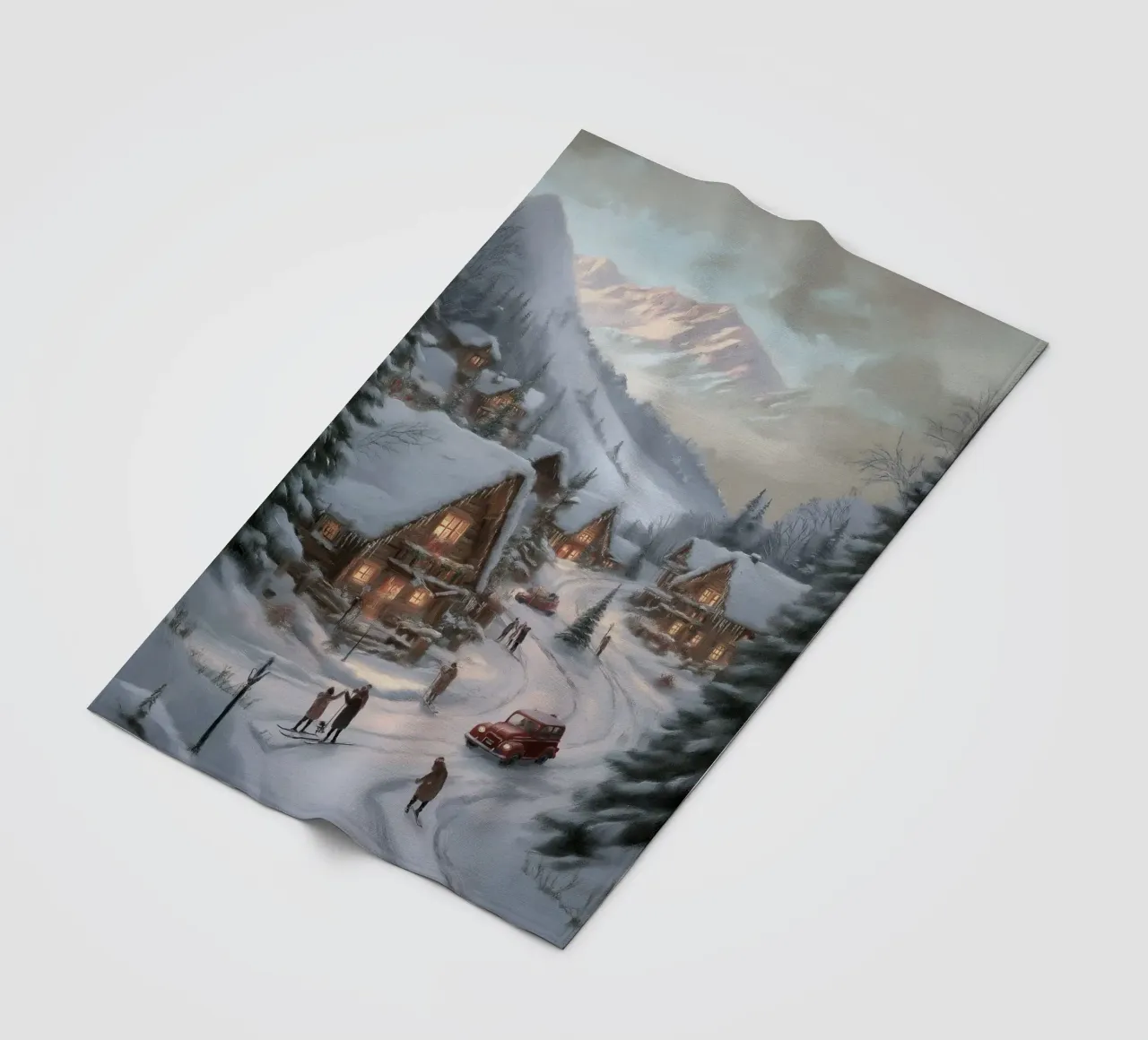Villaggio invernale di montagna con case e luci innevate coperta in pile da Cozy Vibes
