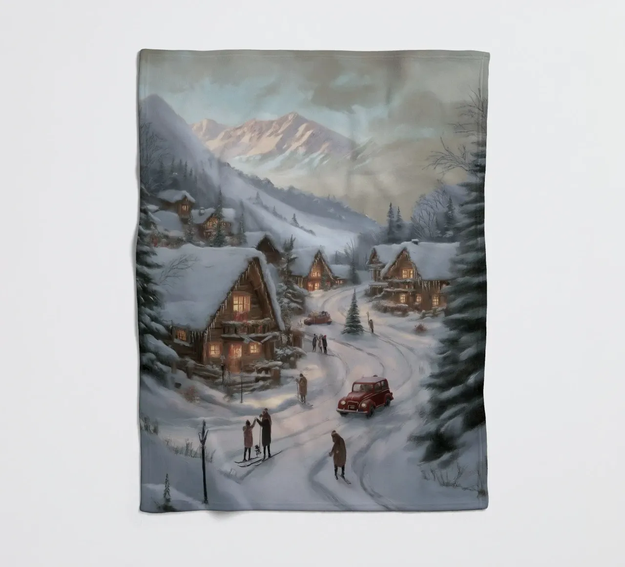 Villaggio invernale di montagna con case e luci innevate coperta in pile da Cozy Vibes