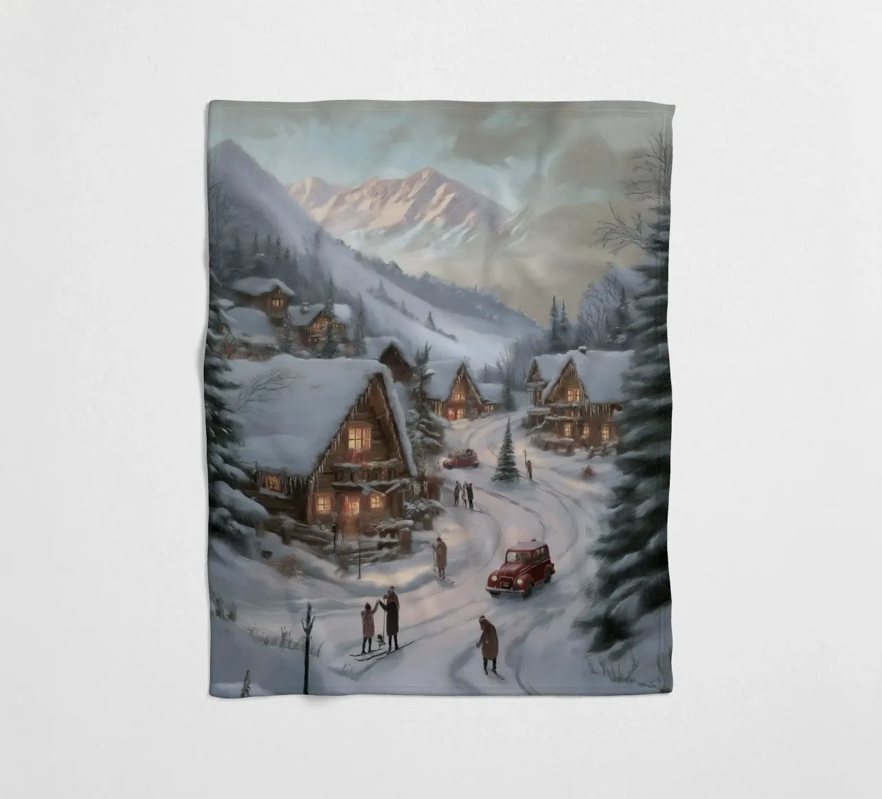 Villaggio invernale di montagna con case e luci innevate coperta in pile da Cozy Vibes