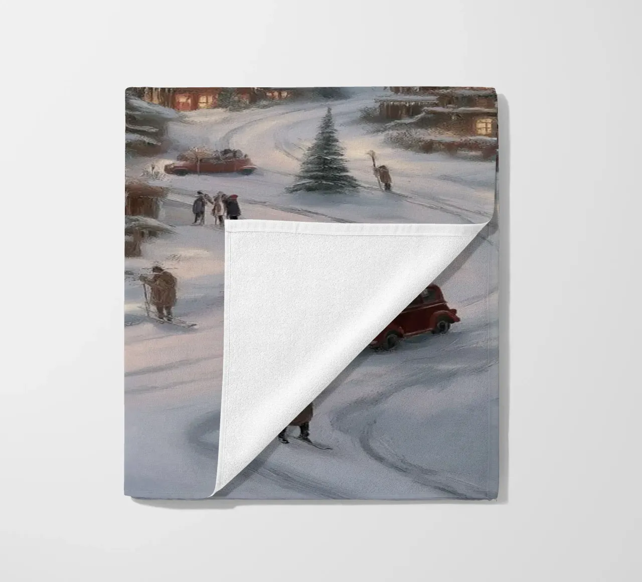 Villaggio invernale di montagna con case e luci innevate telo mare da Cozy Vibes