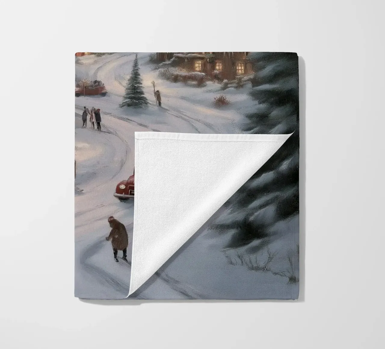 Villaggio invernale di montagna con case e luci innevate telo mare da Cozy Vibes