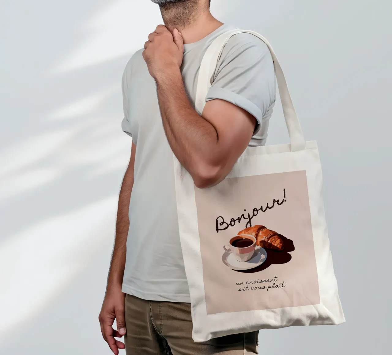 Ciao Croissant e caffè borsa in juta da Liam Johnson