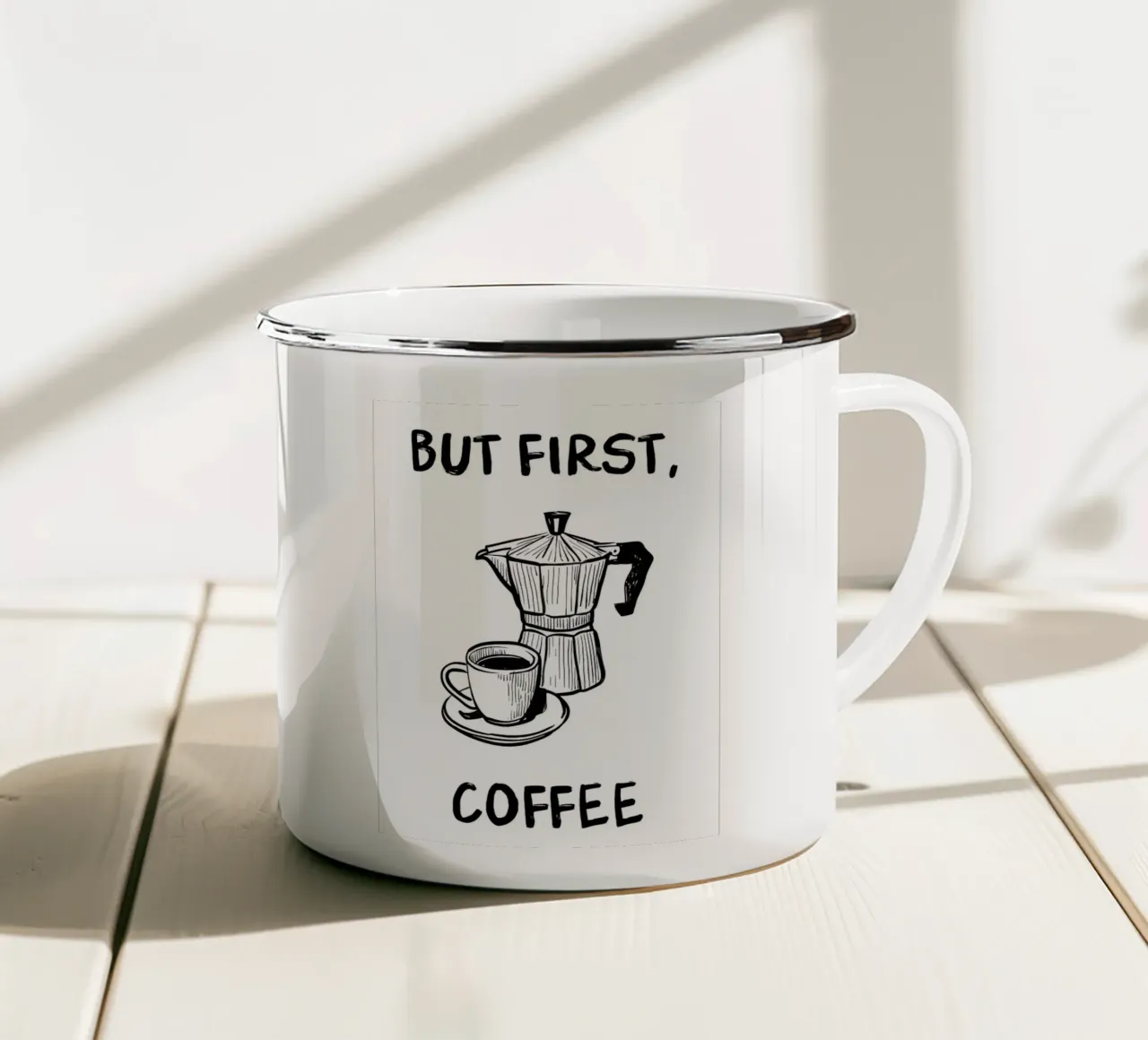 Ma prima, il caffè tazza in smalto da Liam Johnson