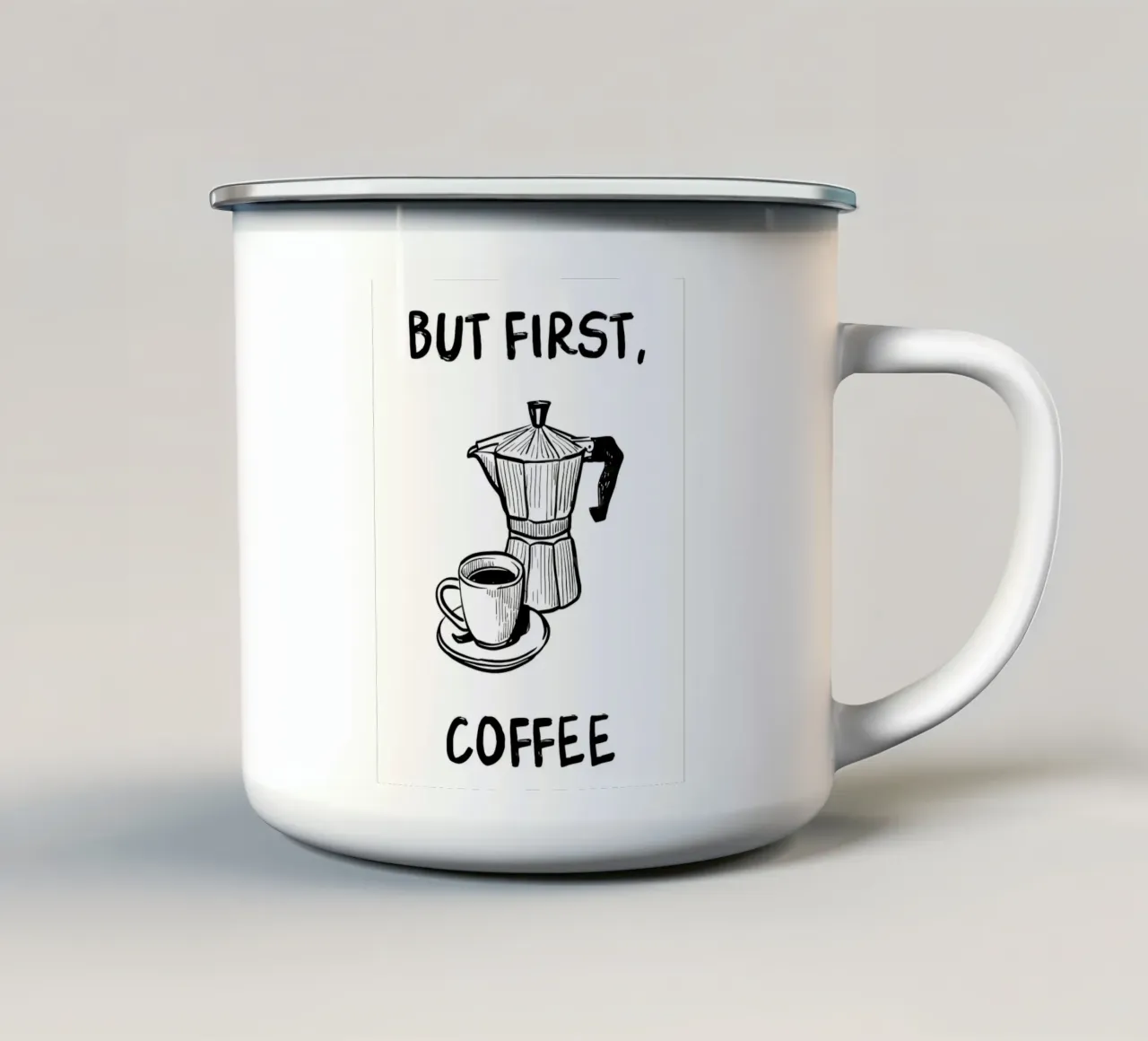 Ma prima, il caffè tazza in smalto da Liam Johnson