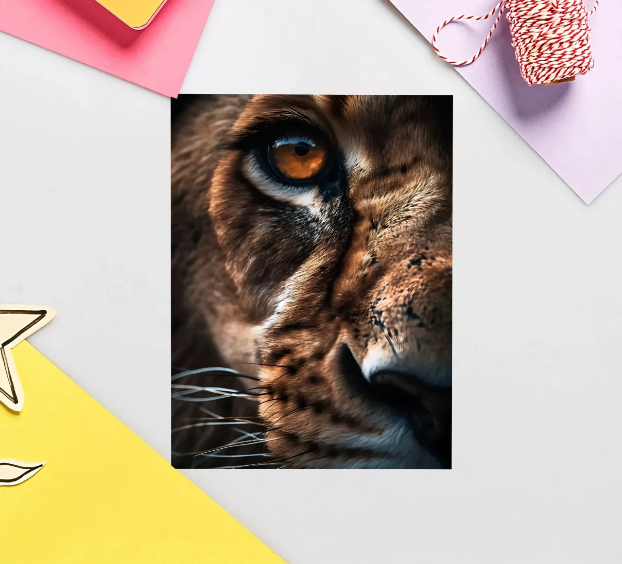 Betoverende leeuwenoog macro sticker van Liam Johnson