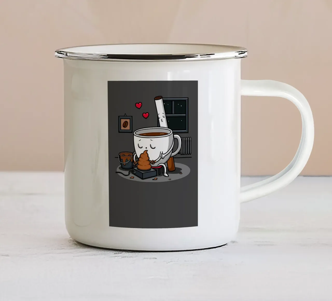 Arte del caffè e della cacca tazza in smalto da Liam Johnson