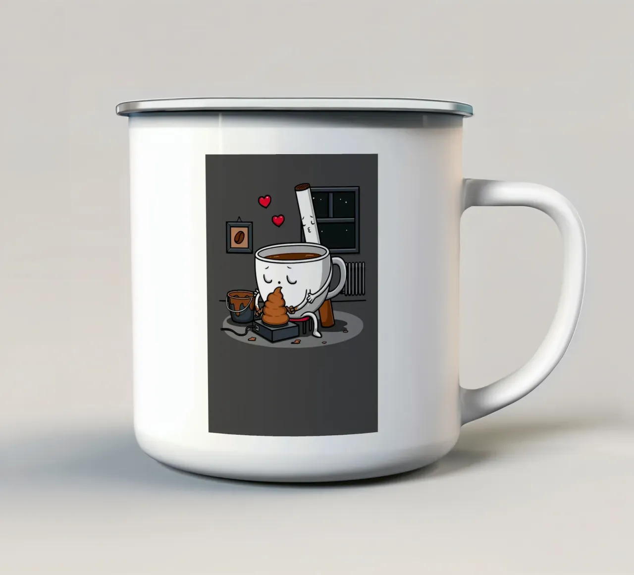Arte del caffè e della cacca tazza in smalto da Liam Johnson
