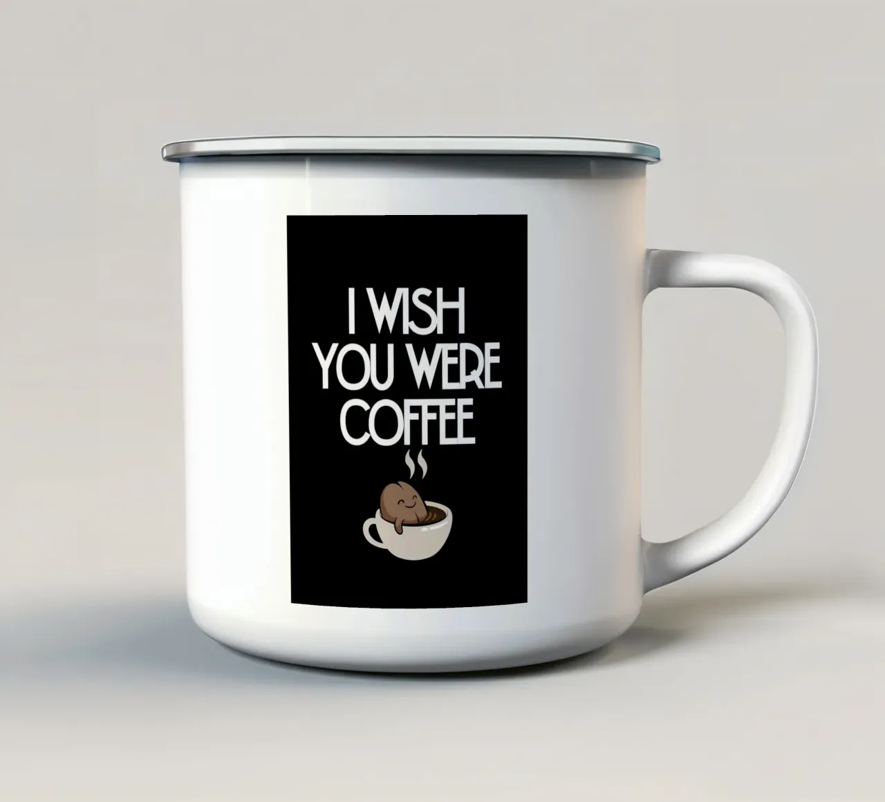 Gioco di parole con i chicchi di caffè tazza in smalto da Liam Johnson