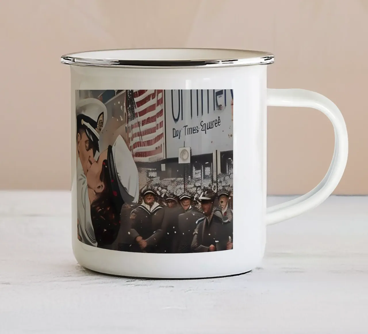 Un bacio iconico a Times Square tazza in smalto da M-Ulrich-Digital Art