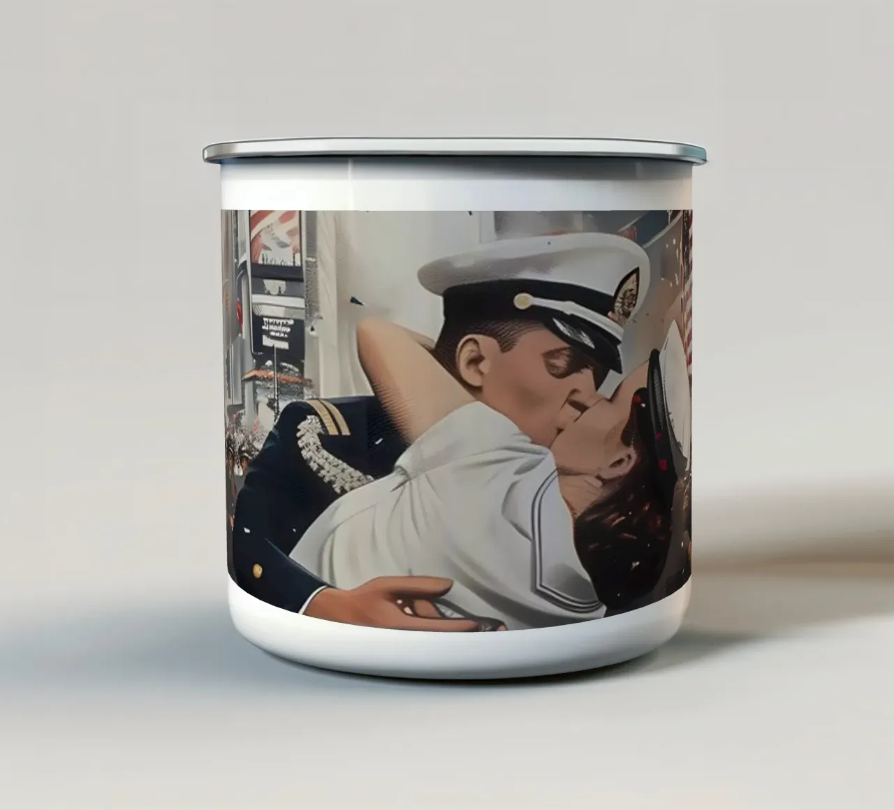 Un bacio iconico a Times Square tazza in smalto da M-Ulrich-Digital Art