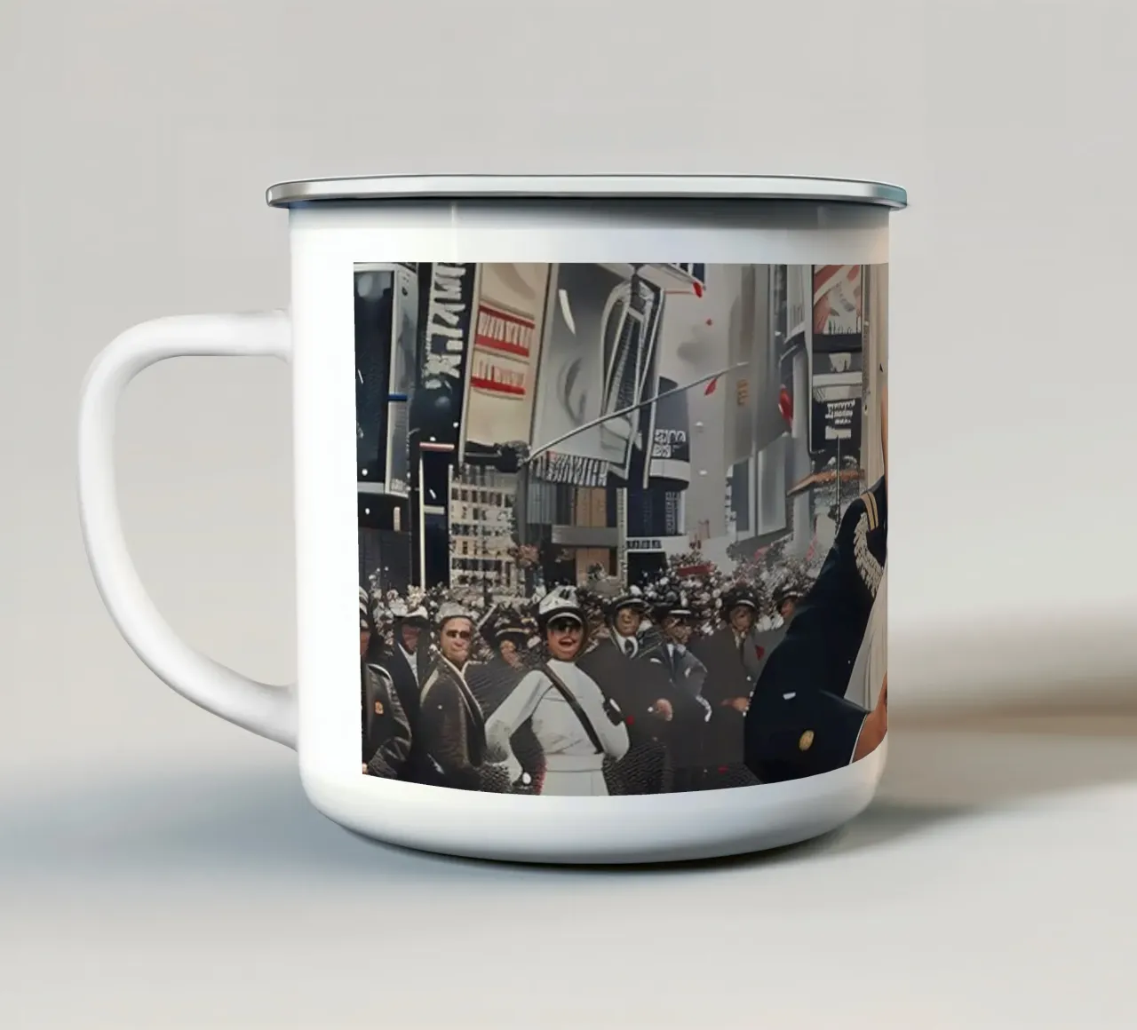 Un bacio iconico a Times Square tazza in smalto da M-Ulrich-Digital Art