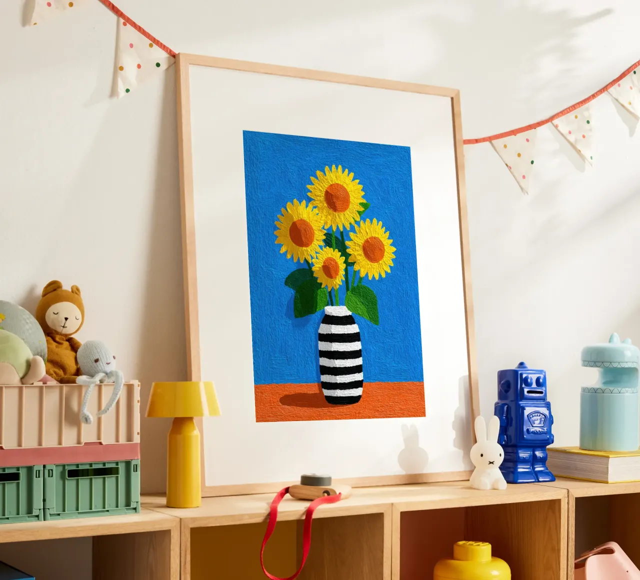 Vaso a righe con girasoli - Naive Art carta hahnemühle da Nikis Art Studio