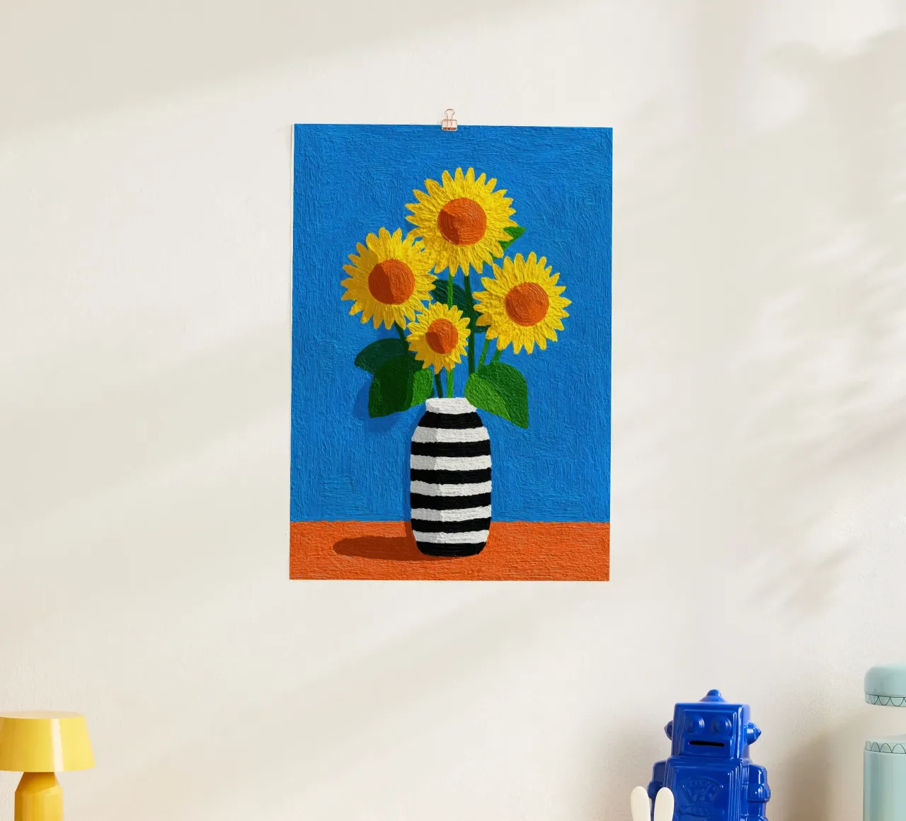 Vaso a righe con girasoli - Naive Art carta hahnemühle da Nikis Art Studio