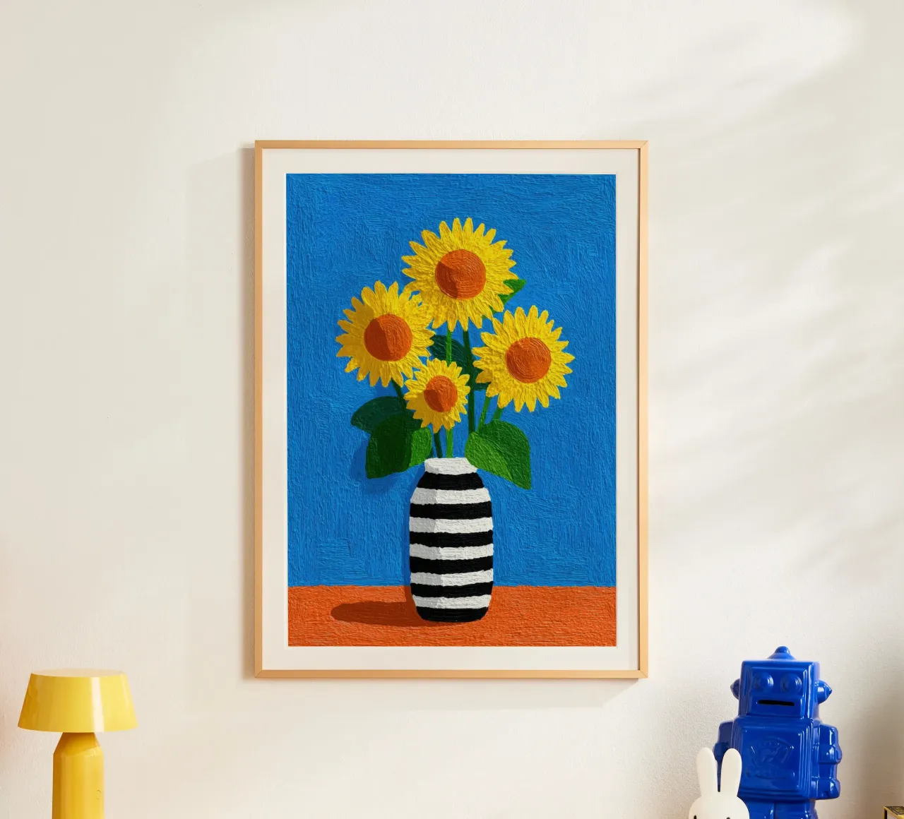Vaso a righe con girasoli - Naive Art carta hahnemühle da Nikis Art Studio