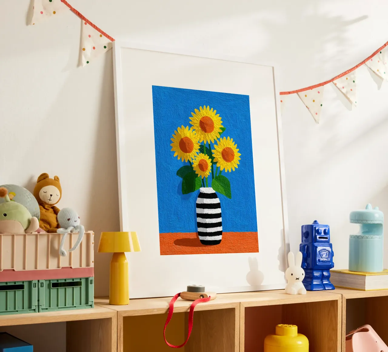 Vaso a righe con girasoli - Naive Art carta hahnemühle da Nikis Art Studio