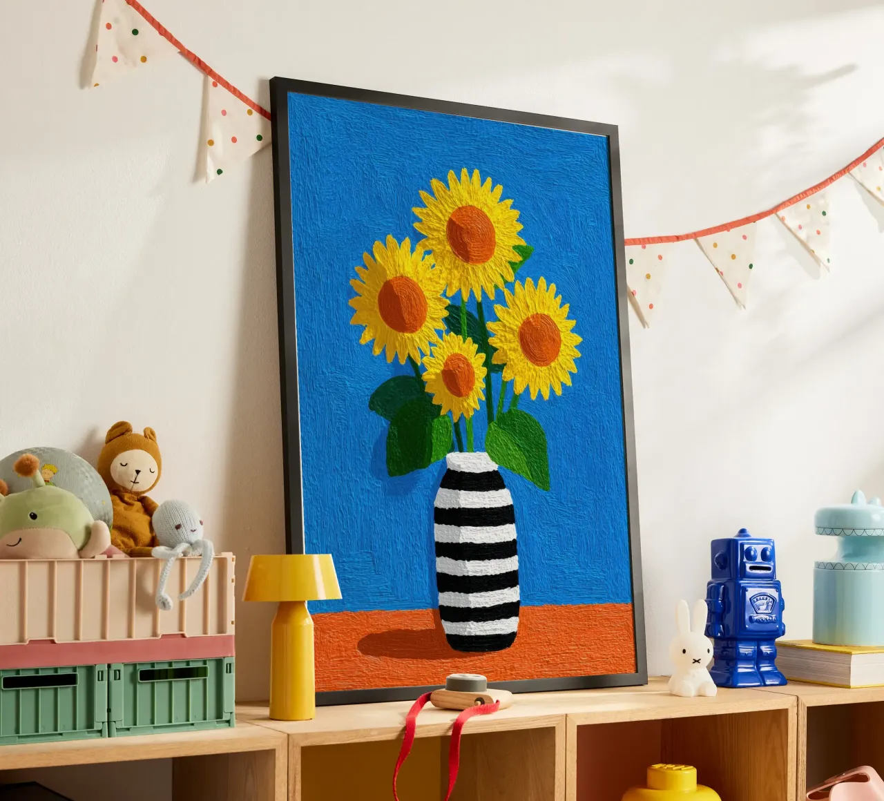 Vaso a righe con girasoli - Naive Art carta hahnemühle da Nikis Art Studio