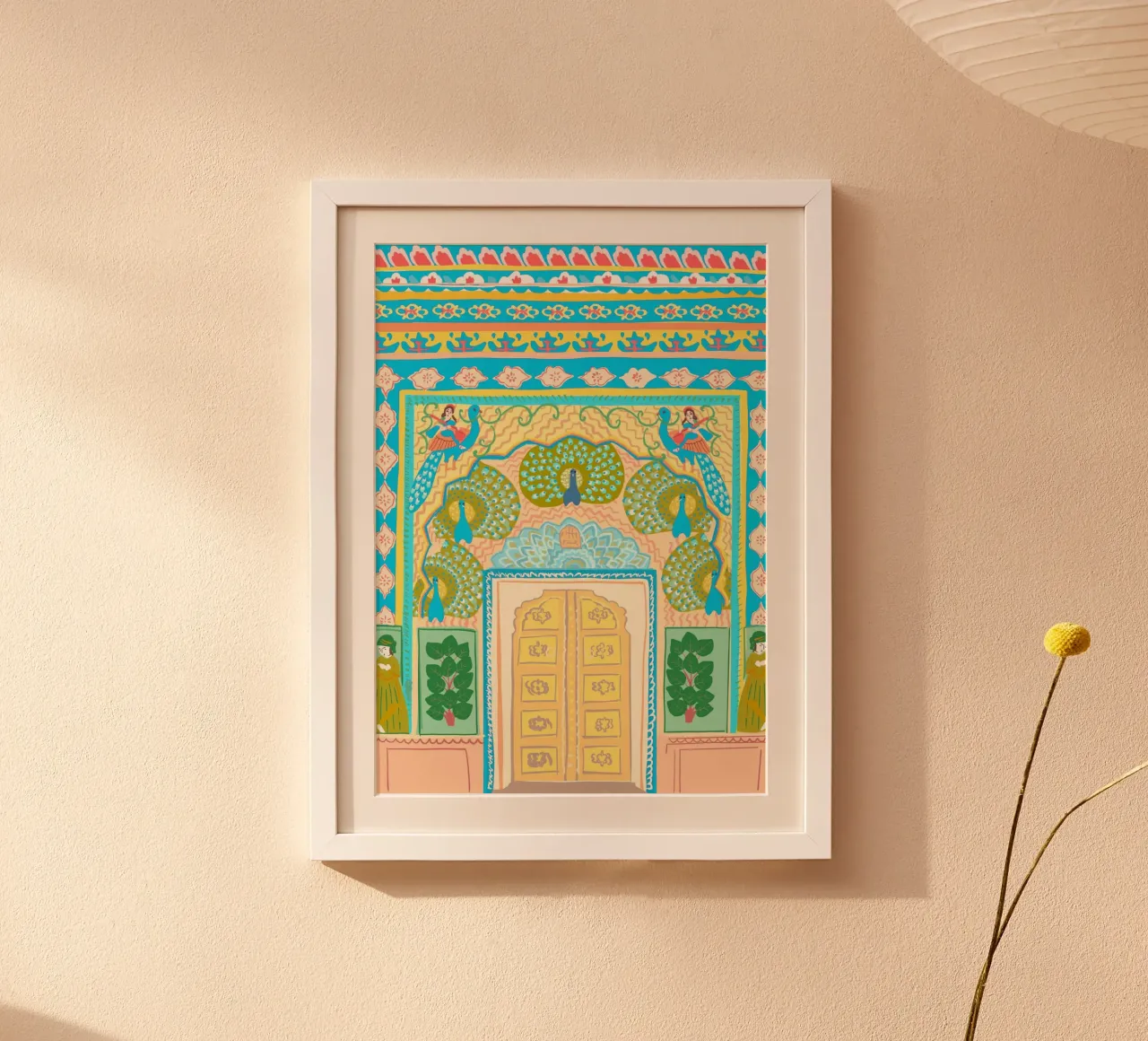 Porta dei pavoni a Jaipur, arte Mughal, Illustrazione carta hahnemühle da Taika Tori Art