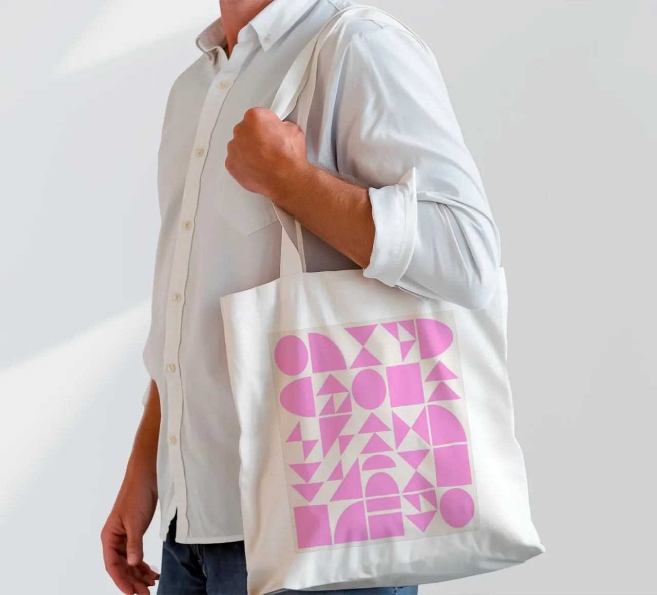 Forme geometriche di metà secolo in rosa borsa in juta da Courtney