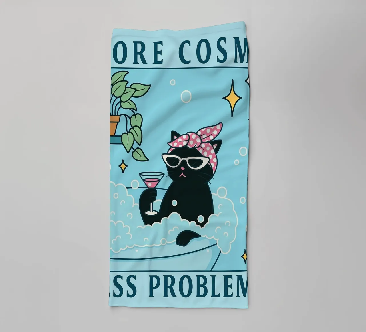 more cosmo less problemo funny cat drawing towel by dahlianz