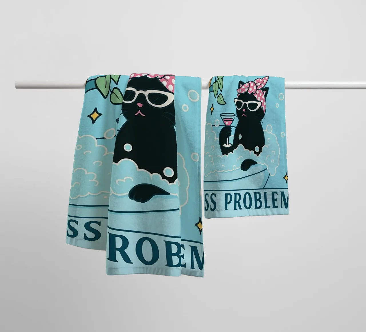 more cosmo less problemo funny cat drawing towel by dahlianz