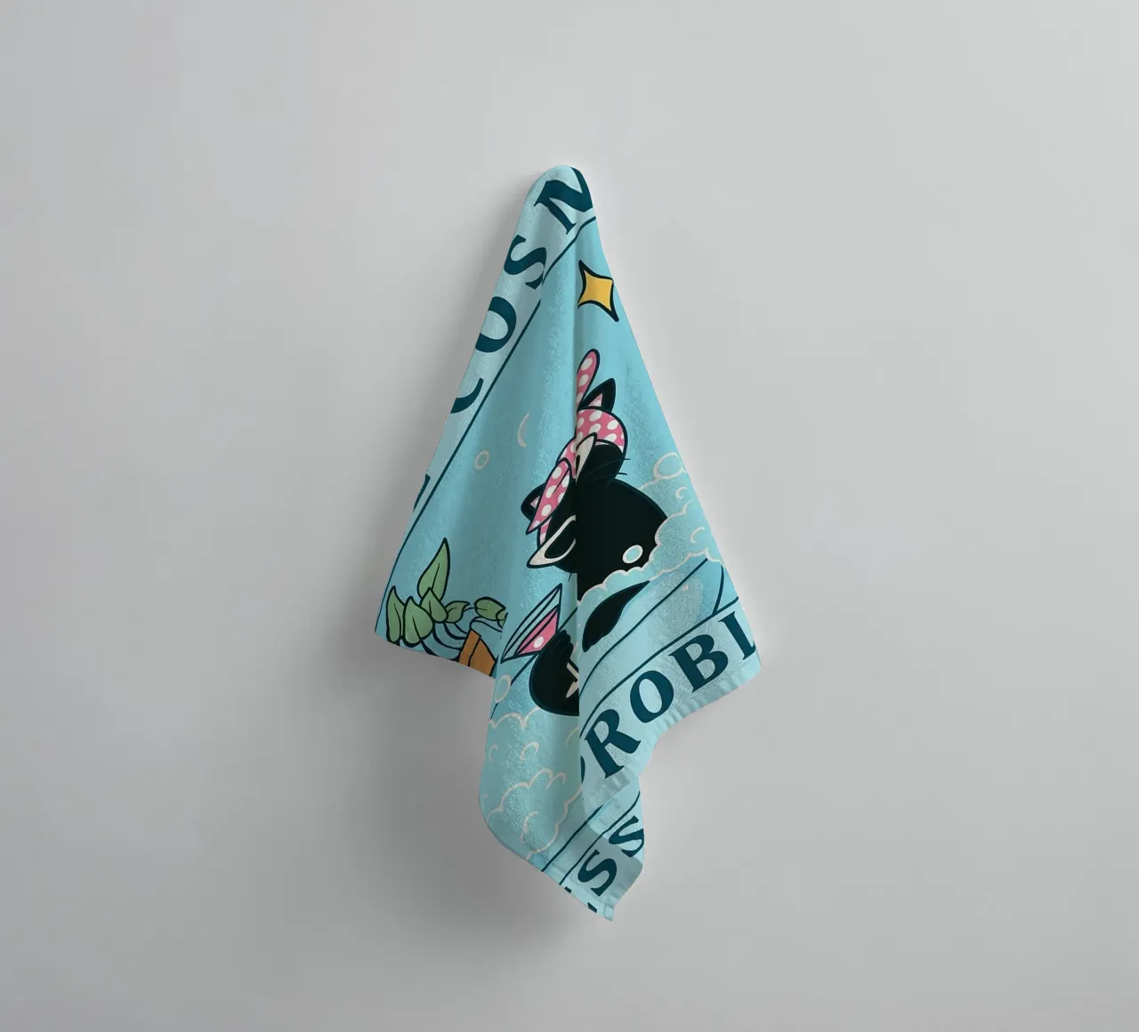 more cosmo less problemo funny cat drawing towel by dahlianz