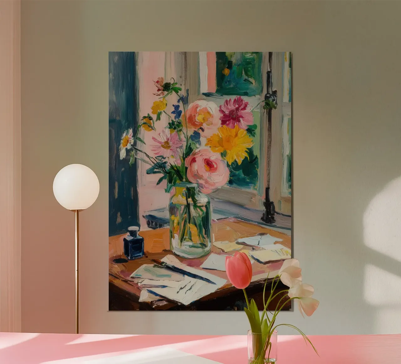 Fiori colorati su una scrivania rustica alluminio dibond da ArtByNiki
