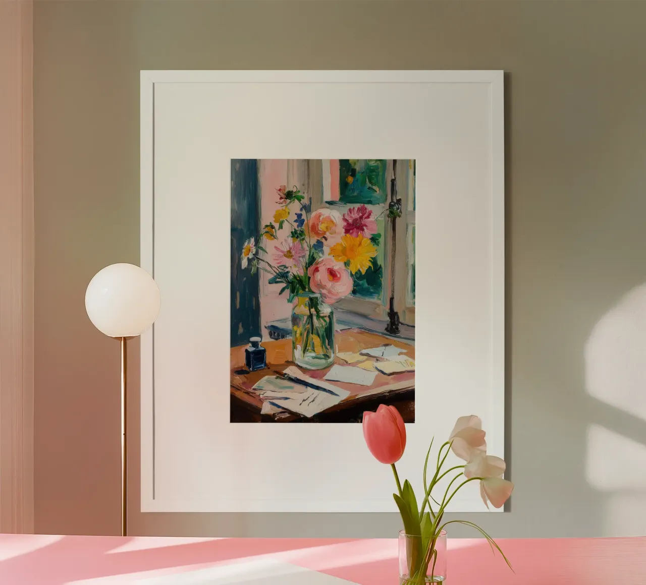 Fiori colorati su una scrivania rustica carta hahnemühle da ArtByNiki
