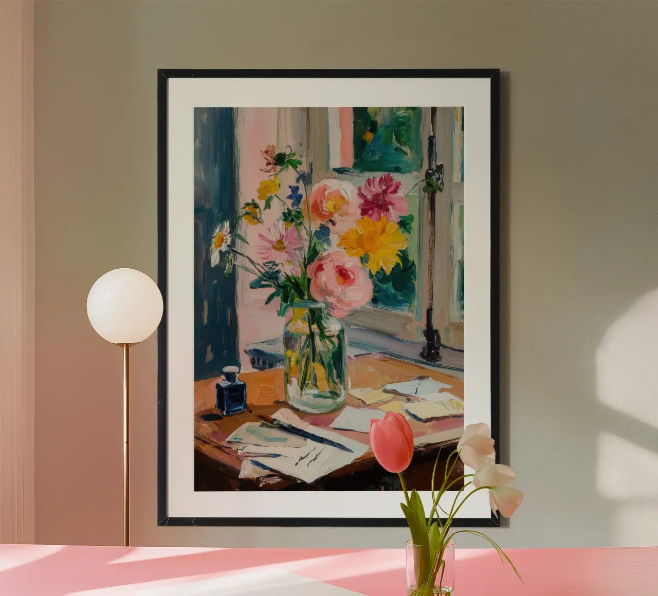 Fiori colorati su una scrivania rustica carta hahnemühle da ArtByNiki