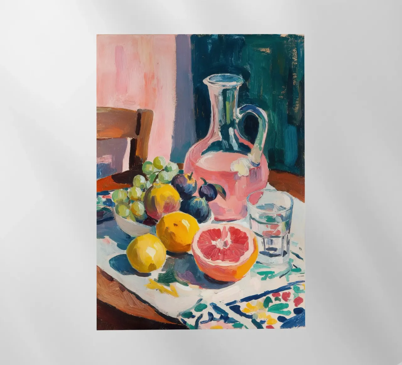 Frutta colorata con caraffa di vetro rosa pellicola backlit da ArtByNiki